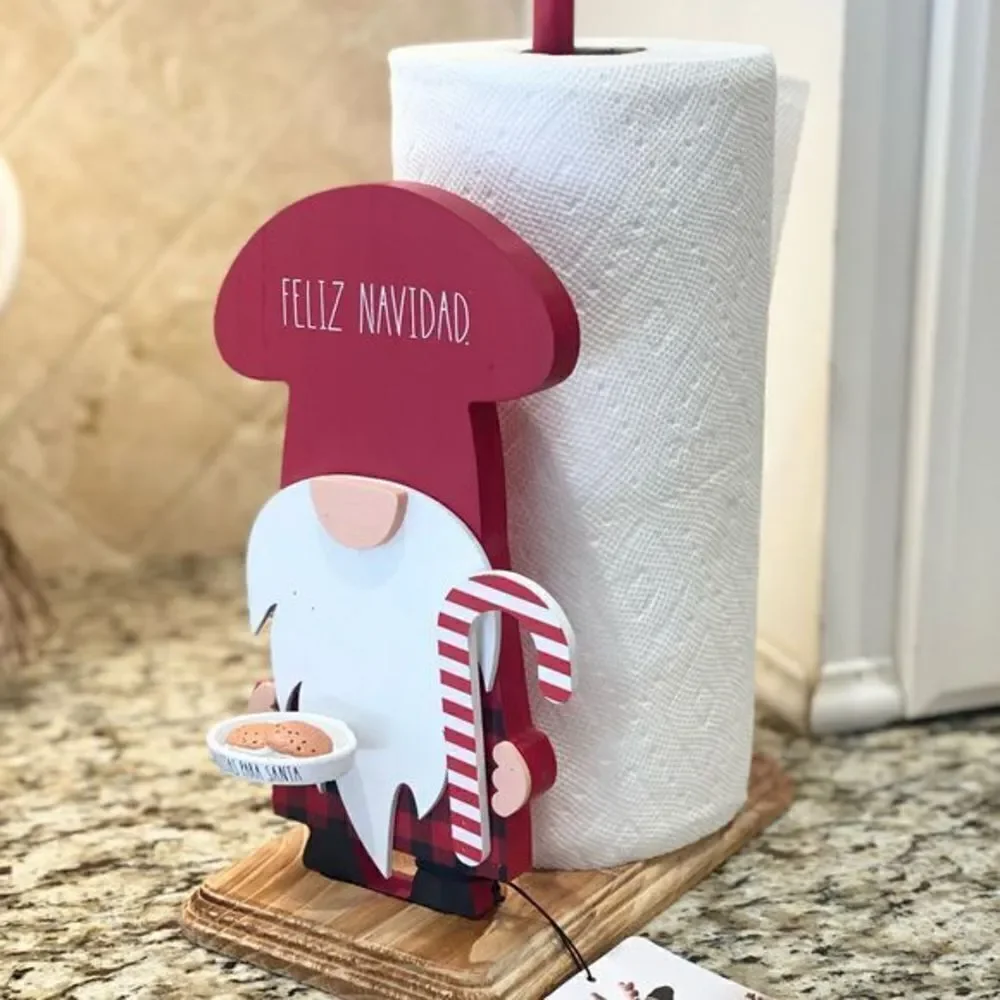 NEW Rae Dunn ‘FELIZ NAVIDAD’ Wooden Gnome Paper Towel Holder